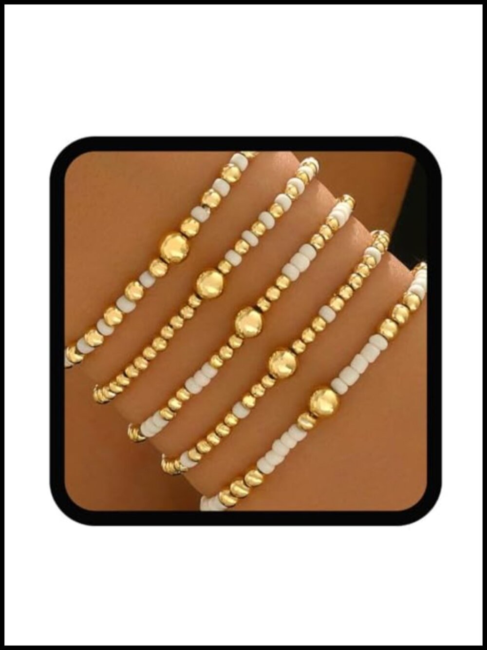 5Pcs Boho Beaded Stretch Bracelets Set Women Gold Charm Stackable Summer Ball
